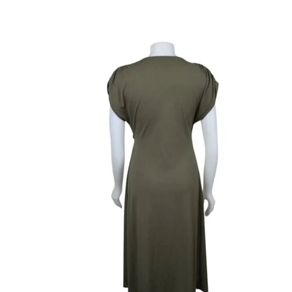 H&M Jersey Wrap Dress Khaki Green Midi Size Small - Picture 7 of 11